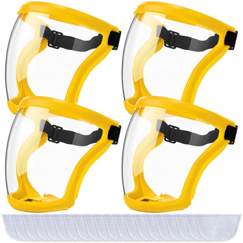 Relaxweex 4 Pack Super Protective Face Shields with Filter Pad for Grinding and Cutting Plastic Full Face Masks Bulk for Woodworking (Yellow) - color: Yellow