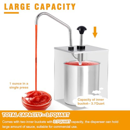 Commercial Sauce Dispenser Pump 3.7Quart Condiment Pump Station | with 4L Stainless Pump&Container, for Storing&Pumping Ketchup BBQ Syrup Salad Dressing Sauces - size: 3.7Quart