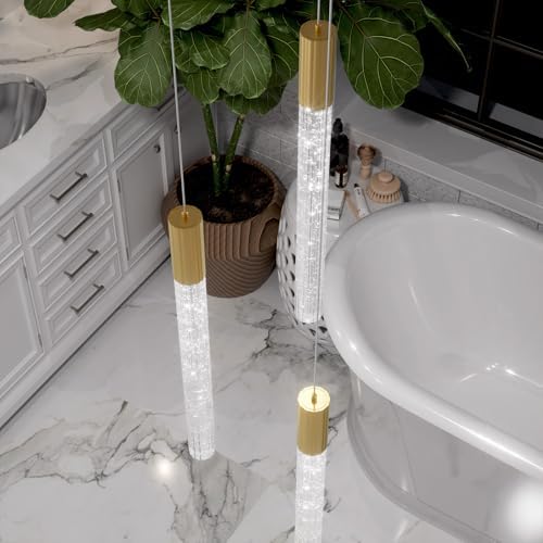 LED Modern Bubble Crystal Pendant Light for Kitchen Island Dining Room Living Room Foyer Remote Dimmable Gold Hanging Ceiling Fixture - color: Gold, size: 3-Light