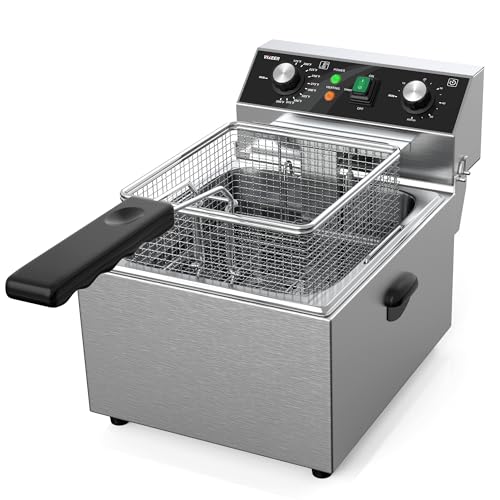 VIKEER Electric Deep fryer Stainless Steel Deep Fryer with Basket & Lid Capacity 10L(10.5QT) Electric Countertop Fryers for Home Kitchen and Restaurant with 60 Minute Timer, 1800 Watts, 120V