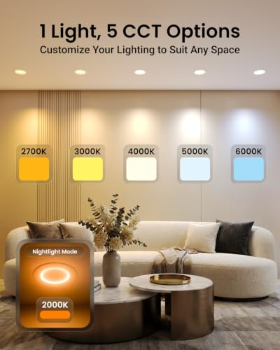 Sunco 2 Pack 6 Inch Retrofit LED Recessed Lights with Night Light, 5CCT - size: 2 Pack