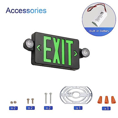 GZRUIYANG Black Housing Exit Sign with Emergency Lights Green, LED Emergency Exit Light with Battery Backup, UL 924 Certified, AC 120/277V, Commercial Emergency Lights Combo for Business - 4 Pack - color: Black Housing Green Letter, size: 4 Pack