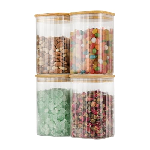 D2scrma 37oz/1.2Qt Square Glass Storage Containers with Lids 4-Pack - size: 37oz*4(Striped)