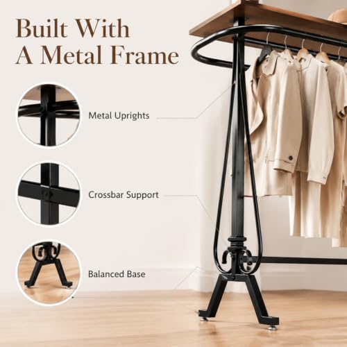 Clothes Rack Stand with Wood Top, Retail Clothing Display Rack Oval Hangers