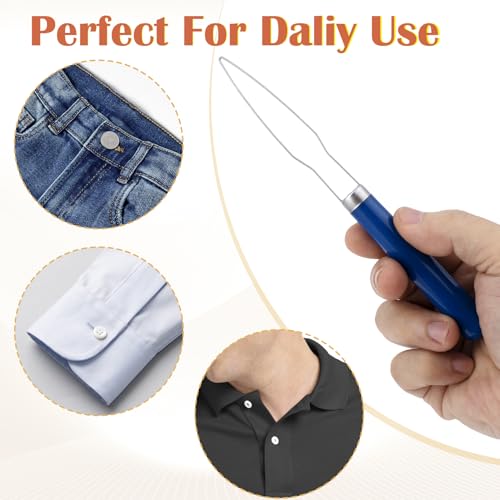 Easy Button Hook, Steel Button Helper Tool for Elderly, Blue - color: Blue, Plastic Handle, 1 Pack