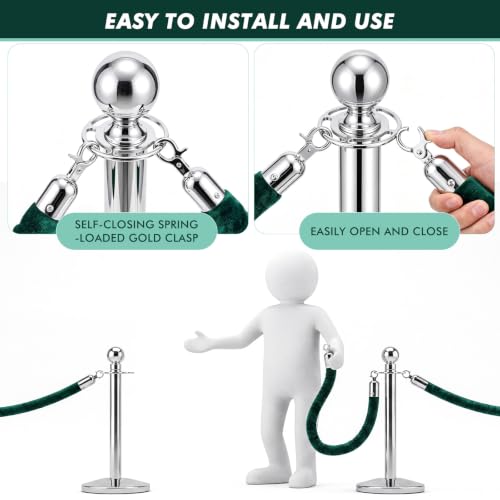 Woanger 8 Pack 5 Feet Velvet Stanchion Rope Crowd Control, Dark Green - color: Dark Green, size: 5 Feet