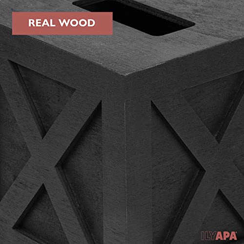 Ilyapa Wood Tissue Box Cover Farmhouse X Patterned- Rustic Farmhouse Black Wood Tissue Holder - color: Black X, size: 5" Square