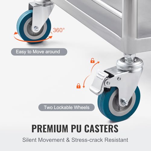VEVOR Stainless Steel Utility Cart with 3 Shelves & 1 Drawer, 360 Swivel Casters, 220lbs Capacity - style: 3 Shelves/ 1 Drawer