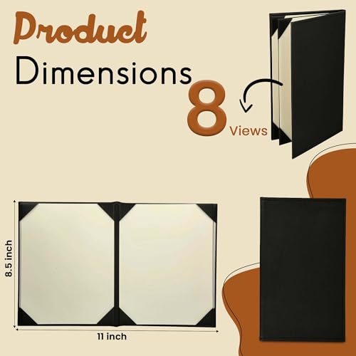 Prestine Menu Covers Made of Premium Faux Leather (10-Pack) - 8.5" x 11" - 8 Views - Black - Restaurant Menu - Wine List - Bar Menu - size: 8.5”x11” - 8 Views