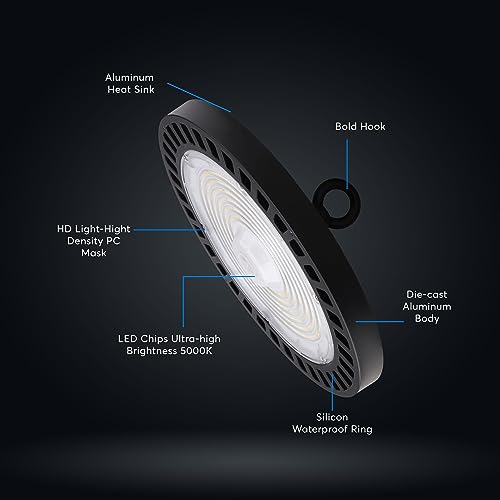 KASTLITE 100W LED Round UFO High Bay Light, 5000K, Dimmable, Bronze - color: 5000K Daylight, size: Small - 14500 Lumens