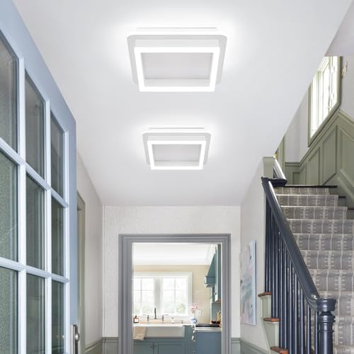 CANEOE 32W Square Hallway Light, Modern Flush Mount Led Ceiling Light,White Acrylic Close to Ceiling Lights for Bedroom Dining Room Kitchen Balcony Bathroom Aisle Ceiling Lamp (Cool White,6000K) - color: White, size: 1 Pack