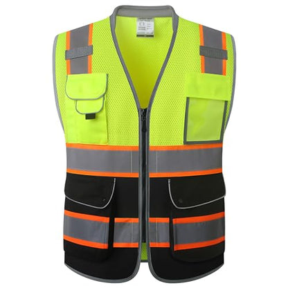 JKSafety Hi Vis Safety Vest for Men Women Cushioned Collar JK101 YBlack M - color: Jk101-yellowblack, size: Medium