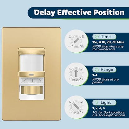TOPGREENER in Wall PIR Motion Sensor Light Switch, Need Neutral Wire, Gold - color: Gold, size: 1 Pack