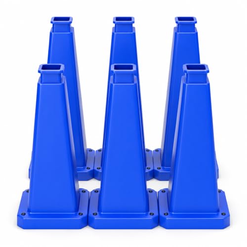 BESEA 6 Pack 36 Inch Blue Traffic Cones with Weighted Base - color: Blue, size: 36INCH