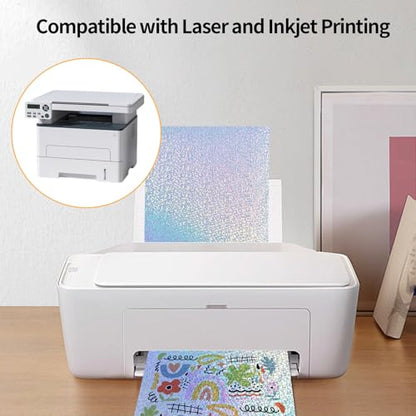 Printable Sticker Paper, Holographic Printable Stickers Paper, Laser/Inkjet Printing- Letter Size(8.5" x 11”- 20 Sheets) - color: Holographic-2, size: 8.5" x 11"