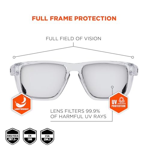Ergodyne Skullerz SIXTEN Safety Glasses with Side Shields, Anti Fog + Anti Scratch, ANSI z87.1 with Protective Microfiber Bag - color: Clear Lens