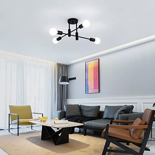 Garwarm 4-Light Sputnik Semi Flush Mount Ceiling Light, Matte Black Fixture - color: 4-Lights,Black