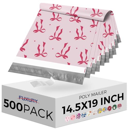 Fuxury Poly Mailers 14.5x19" 500Pcs,Shipping Bags for Clothes,Pink Bows - color: Pink Bows, size: 14.5x19" 500pcs