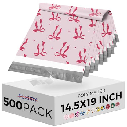 Fuxury Poly Mailers 14.5x19" 500Pcs,Shipping Bags for Clothes,Pink Bows - color: Pink Bows, size: 14.5x19" 500pcs