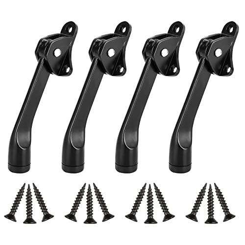 4 Pack Kickdown Door Stop, Commercial Heavy Duty Door Stop, Door Stoppers for Bottom of Door, Kickstand Door Stopper with Rubber Tip and Spring Lever, Easy to Kick Down Door Stop Stopper and Release - color: Black - 4 Pack