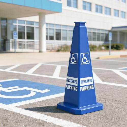 28" ADA Revised Parking Cones 6 Pack, Handicap Reserved Parking Traffic Cones with Rubber Weighted Base, High Visibility Safety Cones for Accessible Parking Spaces - color: ADA REVISED PARKING/BLUE, size: 28 inch