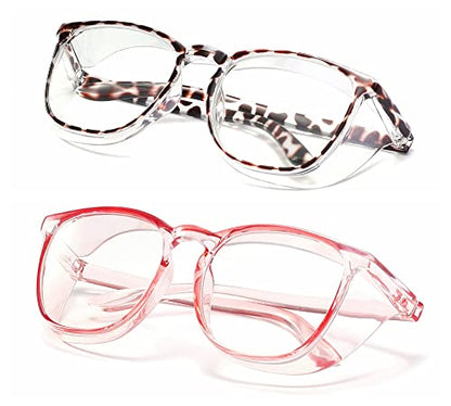 Alsenor Safety Glasses Anti Fog Goggles Protective Eyewear Blue Light Blocking Anti Dust UV Protection Glasses For Men Women (2 Pack (New Leopard + Pink)) - color: 2 Pack (New Leopard + Pink)
