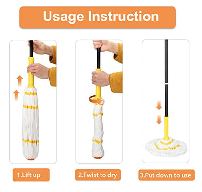 Self-Wringing Twist Mop, Microfiber Mop for Floor Cleaning, 57" Long Handle - color: Yellow (1 Handle & 1 Mop Head)
