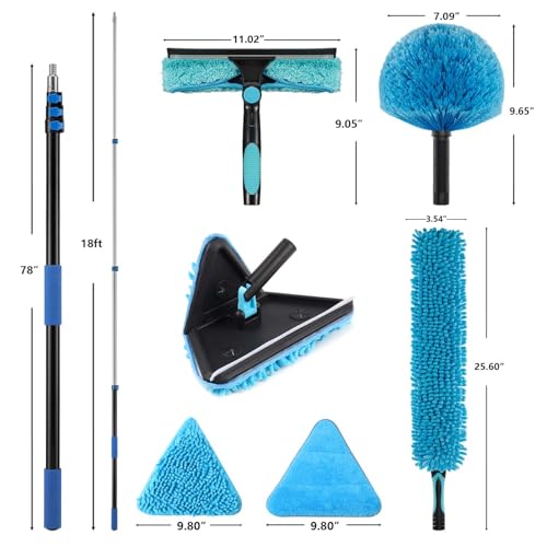 25ft Painted Wall Mop, 18ft Extension Pole, High Ceiling Cleaning Tool - size: 18ft