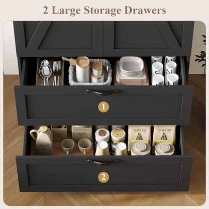 HOSTACK 70" Kitchen Pantry Storage Cabinet, Farmhouse Pantry Cabinet, Black - color: Black
