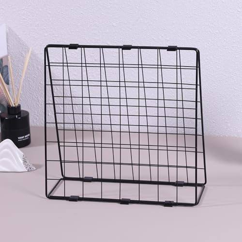 Photo Display Rack, Note Display Rack, Double sided Photo Metal Rack, Desk Photo Manager, With 20 Wooden Clips, Black - color: Black