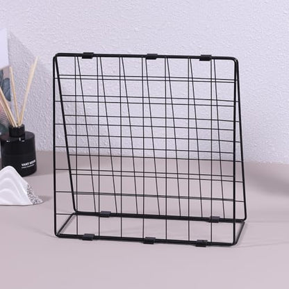 Photo Display Rack, Note Display Rack, Double sided Photo Metal Rack, Desk Photo Manager, With 20 Wooden Clips, Black - color: Black