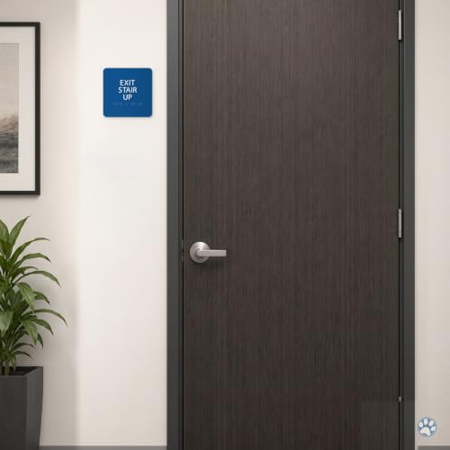 Alpha Dog Exit Stair Up Sign, 6x6 ADA Braille Sign, Blue - color: Blue, size: Exit Stair Up