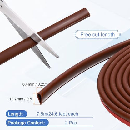 uxcell Weather Stripping Silicone Self-Adhesive Brown 24.6 ft 2Pcs - color: Brown, size: 24.6 ft