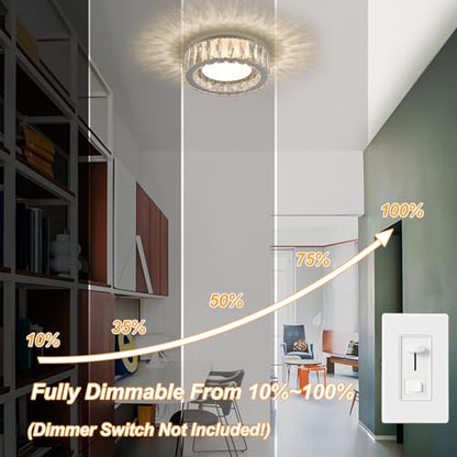 11 Inch Dimmable Luxury Crystal LED Flush Mount Ceiling Light - color: Chrome, size: 11 Inch