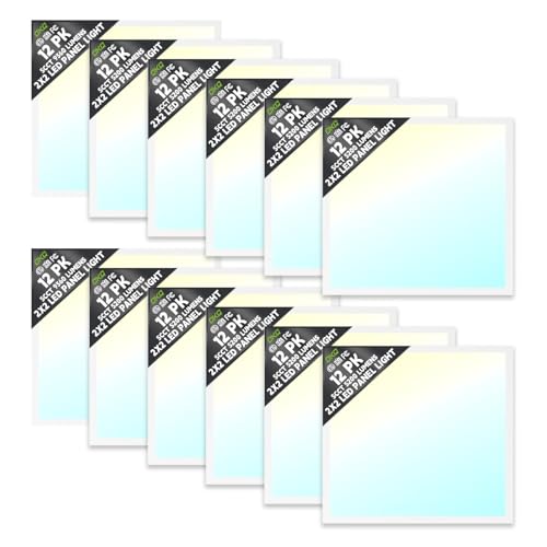 OKQ 2x2 LED Flat Panel Light Drop Ceiling Office Fixture,5 CCT 3000K-6500K Adjustable & 5 Wattage Selectable, 0-10V Dimmable, 2X2 LED Flush Mount Ceiling Light,ETL Listed 12 Pack - size: 2x2FT-12Pack