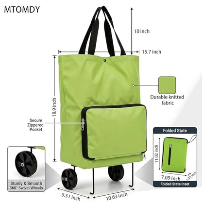2 in 1 Foldable Shopping Cart with Wheels, Waterproof Oxford Fabric