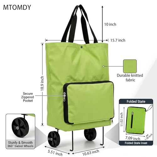 2 in 1 Foldable Shopping Cart with Wheels, Waterproof Oxford Fabric