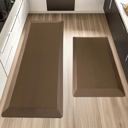 Tyrot Extra Thick Anti Fatigue Mat for Kitchen Floor, 20x32+20x48, Brown - color: Brown, size: 32"L x 20"W x 0.9"Th + 48"L x 20"W x 0.9"Th
