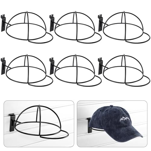 Kigley 6 Pcs Wire Hat Display for Baseball Caps Black Metal Slatwall Accessories Rack Retail Shelves for Merchandise Door Closet Office Bedroom(Round Brim,Black) - style: Round Brim