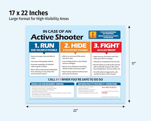 ZOCO – Active Shooter Safety Poster (20-Pack) – Laminated 17x22 Emergency Preparedness Sign – Run Hide Fight Strategy for School, Workplace, or Public Building - size: 20 Pack