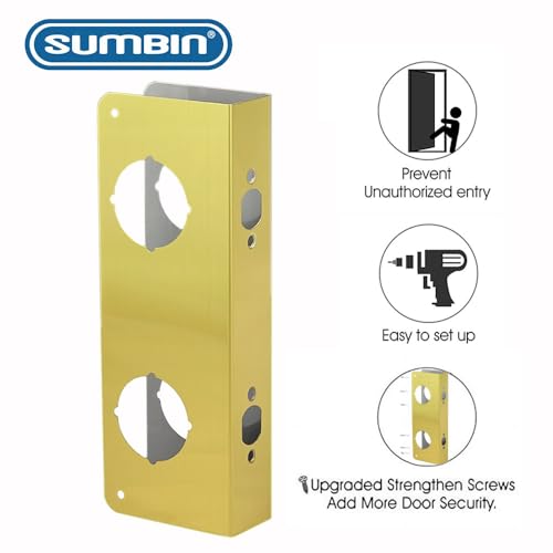 Door Guard Reinforcer, Add Extra Security to Your Home and Prevent Unauthorized Entry, Fit 2-3/8 Doorthick with 5-1/2 Door Hole, Repair Doors with Satin Brass Finish - color: K9001 Satin Brass