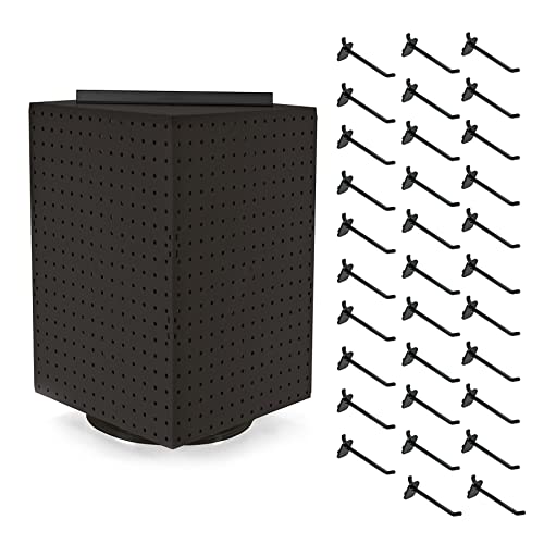 Azar Displays 701414-BLK-4B32 Rotating Countertop Display Kit with Peg Hooks Included, Pegboard Spinner Organizer, Jewelry Organizer Retail Display Necklace Holder Craft Storage,Black 14"x14"x20" - color: Black, style: Pegboard + Hooks