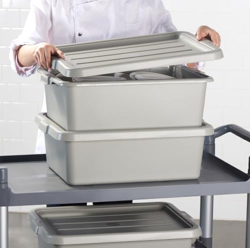 CURTA 3Pack Commercial Bus Tub with Lids, 21"x15"x7" Gray NSF Dish Box - size: 21.06" x 15.35" x 7.09" - With Lid