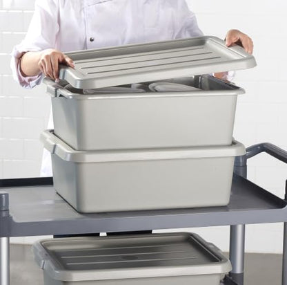 CURTA 3Pack Commercial Bus Tub with Lids, 21"x15"x7" Gray NSF Dish Box - size: 21.06" x 15.35" x 7.09" - With Lid