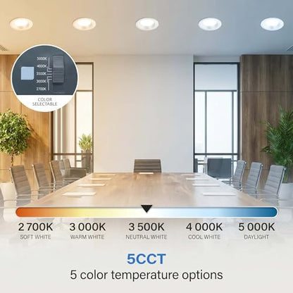 6 inch Commercial Canless LED Downlight, Wattage Adjustable 10/15/22W, 0-10V Dimmable Recessed Ceiling Light Fixture, 5 CCT 2700K-5000K, 120-277V IC Rated UL & Energy Star (1 Pack)