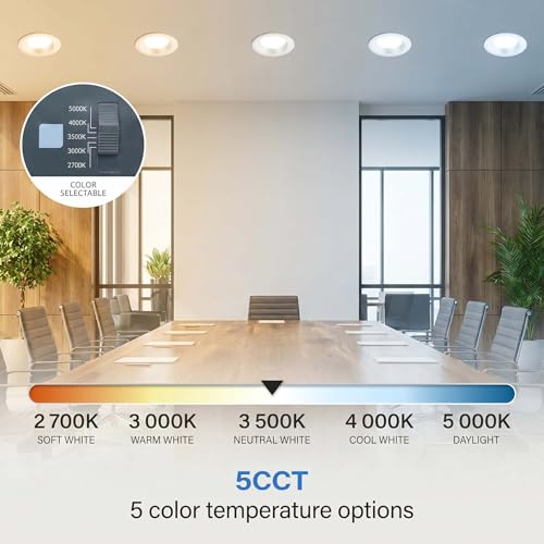 6 inch Commercial Canless LED Downlight, Wattage Adjustable 10/15/22W, 0-10V Dimmable Recessed Ceiling Light Fixture, 5 CCT 2700K-5000K, 120-277V IC Rated UL & Energy Star (1 Pack)