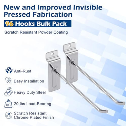 Polmart 6" Heavy Duty Slatwall Panel Hooks, Silver (96-Pack, 6-inch) - size: 6 Inch