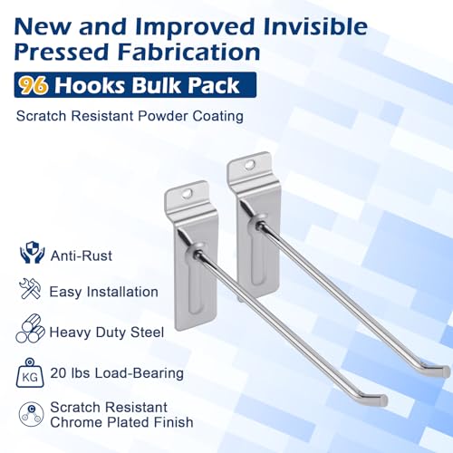 Polmart 10" Heavy Duty Slatwall Panel Hooks, Silver (96-Pack, 10-inch) - size: 10 Inch