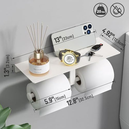 Danpoo Bathroom Toilet Paper Holder with Shelf, Wall Mount, Double Roll, White - color: White