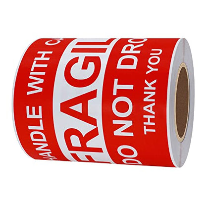 Hybsk 4x6 inch Do Not Drop Thank You Fragile Stickers Adhesive Label 100 Per Roll (4x6 inch) - size: 4x6 inch